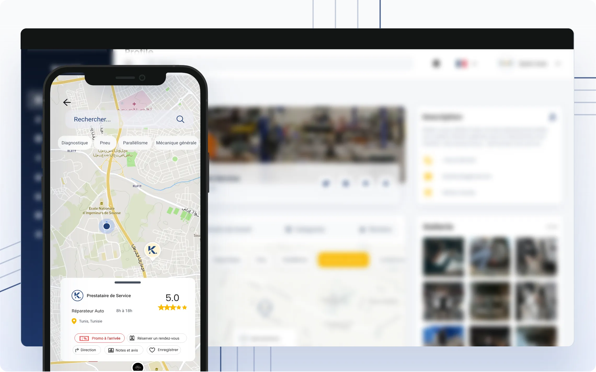 Carte des prestataires automobiles Karhabti.app